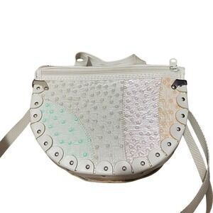 TALON Vintage Pastel Multicolored Textured Leather Moon Shaped Purse